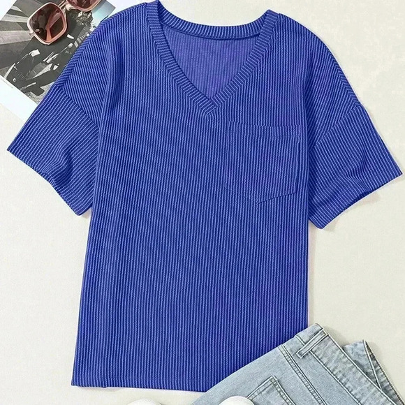Royal Blue Casual Women's Twisted Threaded Short-Sleeved T-Shirt - Picture 6 of 8